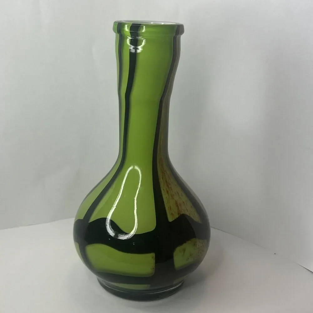 MCM Vtg Green Red Hand Blown Murano Vase 11 Inches